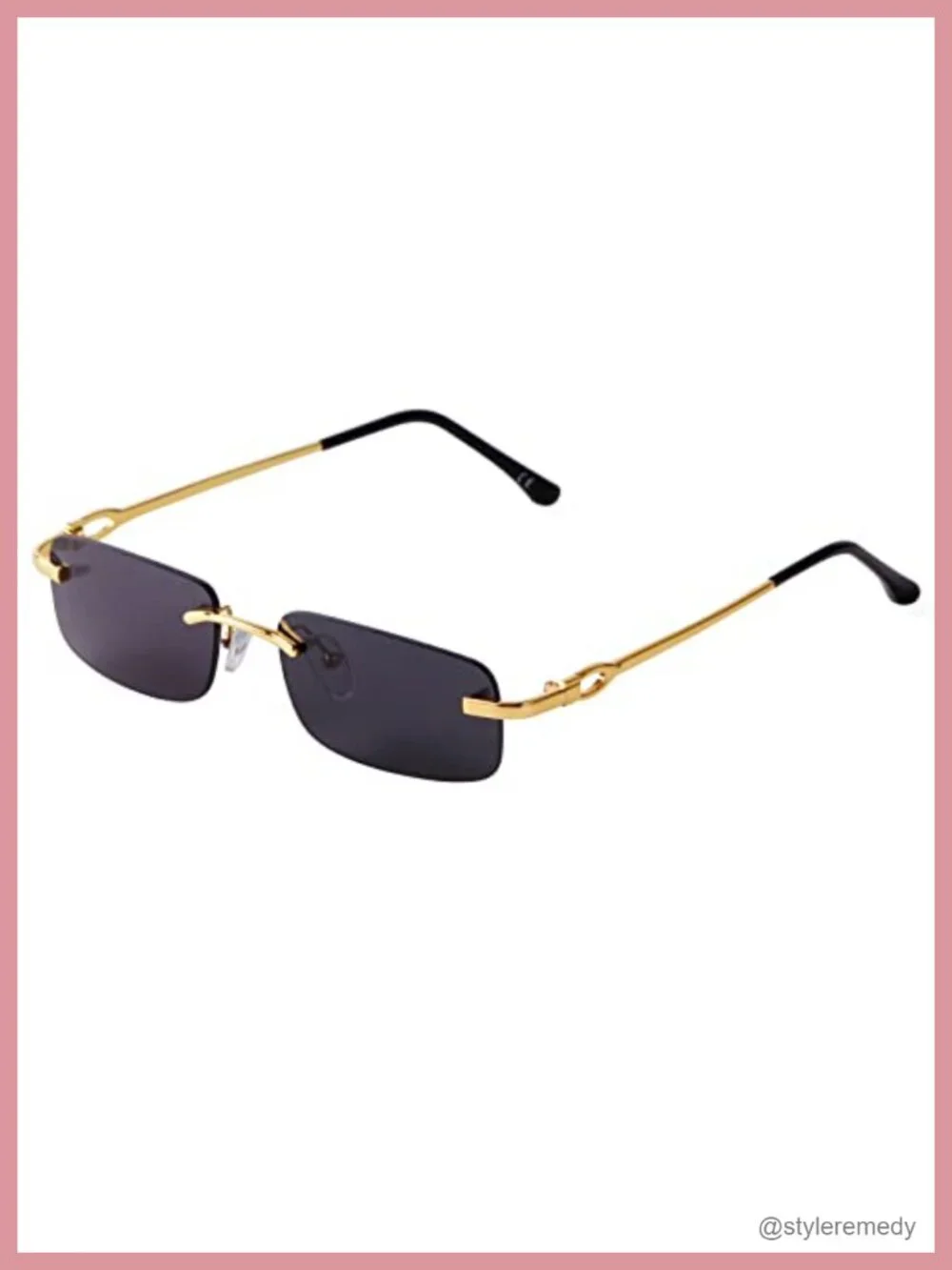 Retro Rimless Rectangle Sunglasses UV400 Protection Metal Frame Non-Polarized